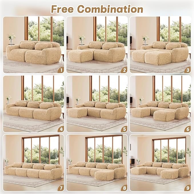 80.4-Inch Boneless Love Seat Couches in a Box, Modern 2 Seat Floor Modular Foam Cloud Sofa Faux Fur Loveseat Couch W/Angle Armrests for Home Apartments Bedroom