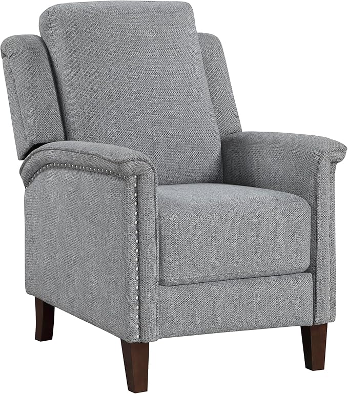 Lexicon Push Back Recliner Chair with Footrest, Reclining Sofa Armchair, Modern Chenille Fabric Recliner with Nailhead Trim for Living Room/Office/Apartment, Gray