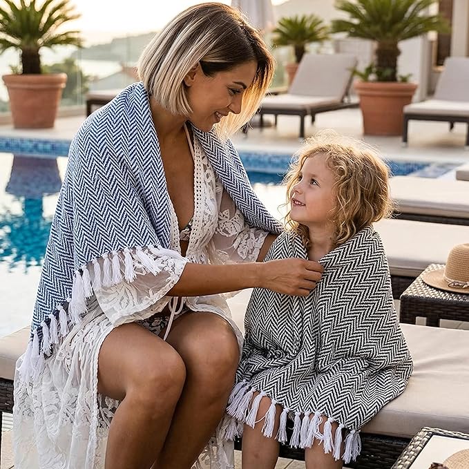 Americanflat 50x60 Throw Blanket - Soft and Breathable Cotton Throw Blanket for Couch, Bed, Chair - Decorative Blankets Perfect for Home, Office, or Outdoor Use - Blue and White Herringbone Design