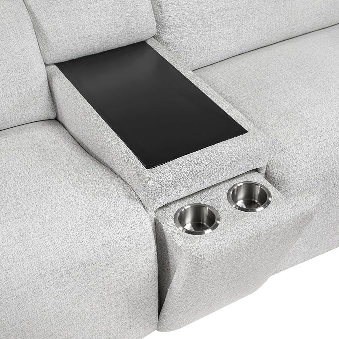 Lexicon Power Reclining Sectional Couches for Living Room-Modular Sectional Sofa, Wall Hugger, 2 Recliner Seats, Console Cup Holders, Power Headrests, Charging Ports, 2 Seater Couch, Chenille Cloud