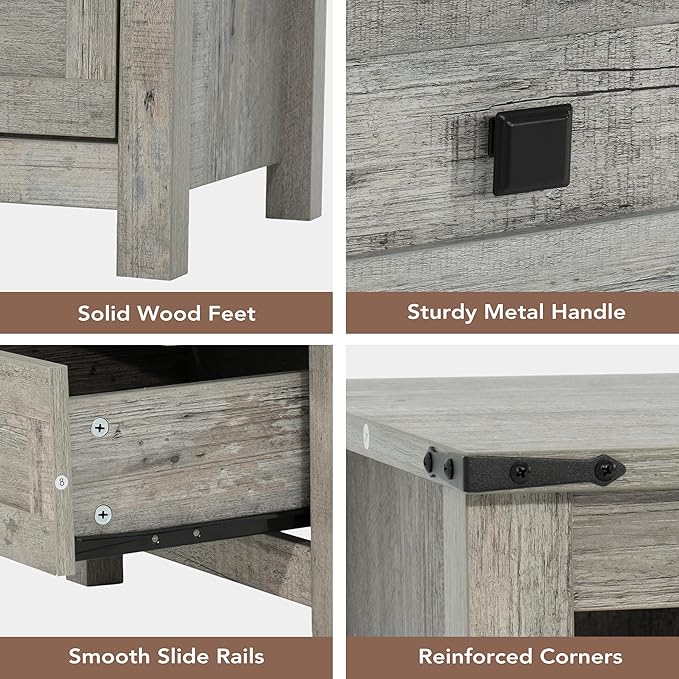 EazeHome 3 Piece Bedroom Set - Includes 6 Drawer Dresser for Bedroom, Set of 2 Nightstands with Open Storage Shelf and Drawers, Retro Dresser and Nightstand Sets, Gray