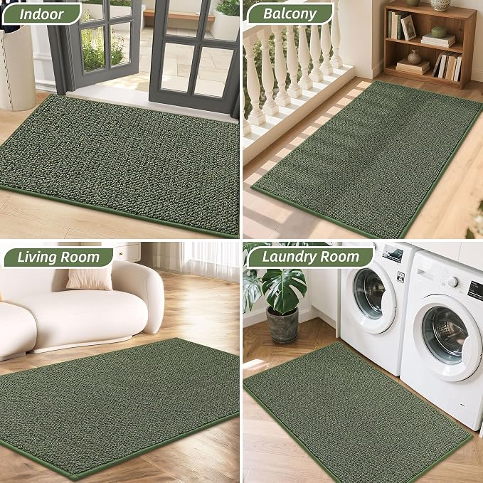 BEQHAUSE Dirt Trapper Door Mat 17" x 30", Non-Slip Doormats (Rolled-Up NO Creases) Washable Entryway Rugs, Dirt Resist and Absorbent Welcome Mat, Low Profile Floor Mats for Front Back Door, Green - Image 8