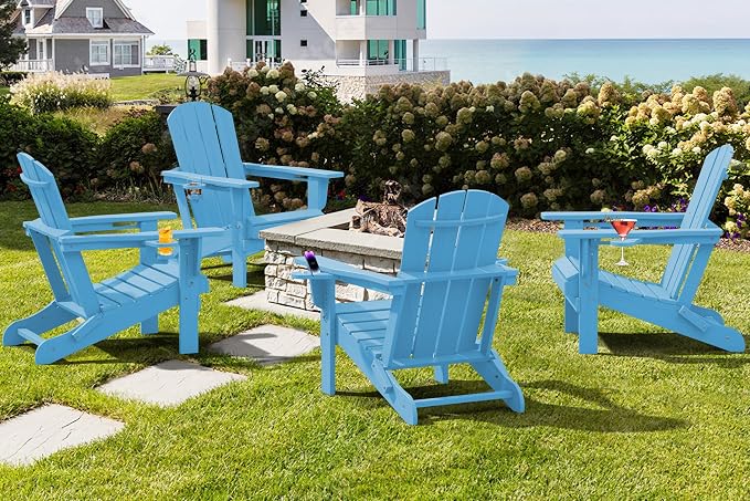 SERWALL Adirondack Chair with Cup Holders - Composite Adirondack Chairs Set of 6 HDPE Outdoor Chairs All Weather Use- Light Blue - Image 9
