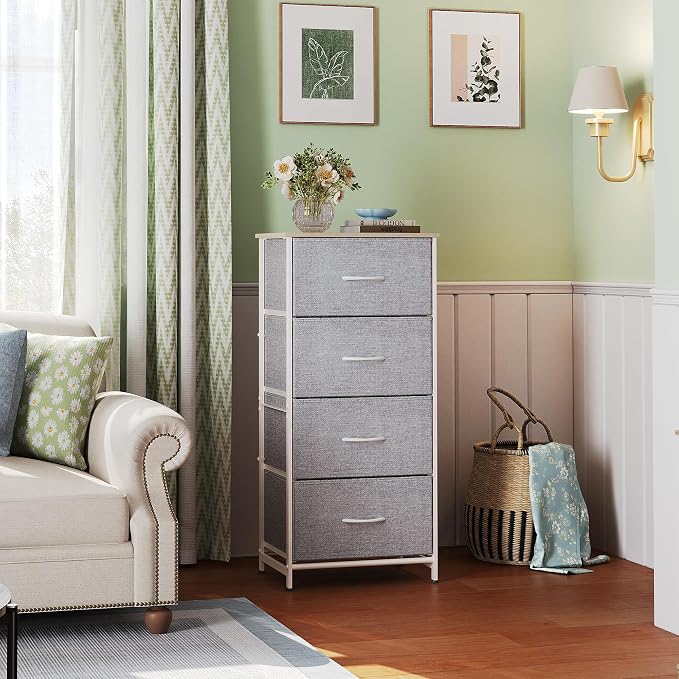 WLIVE 4 Drawers Dresser for Bedroom, Light Grey Fabric Clothes Storage Organizer Unit, Dresser for Hallway, Entryway, Closets, Sturdy Steel Frame, Wood Top - Image 2