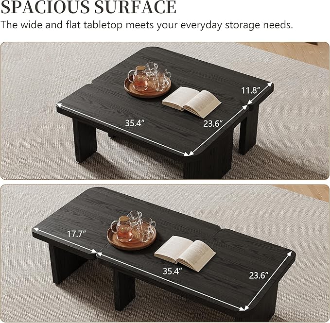 Black Wood Coffee Table, Free Adjustable Modern Living Room Table as Square, Rectangle, Irregular Tea Table, Couch Side Tabl e for Home Office
