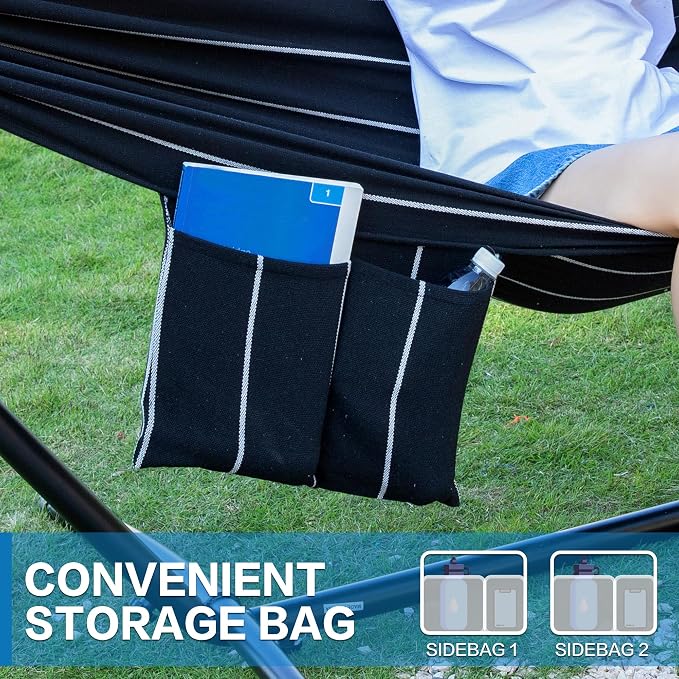 PNAEUT Double Hammocks with Stand for Outside, Portable Space Saving Heavy-Duty Steel Stand for Indoor Outdoor Patio with Carrying Bag, 450 lbs Capacity (Chasm) - Image 6