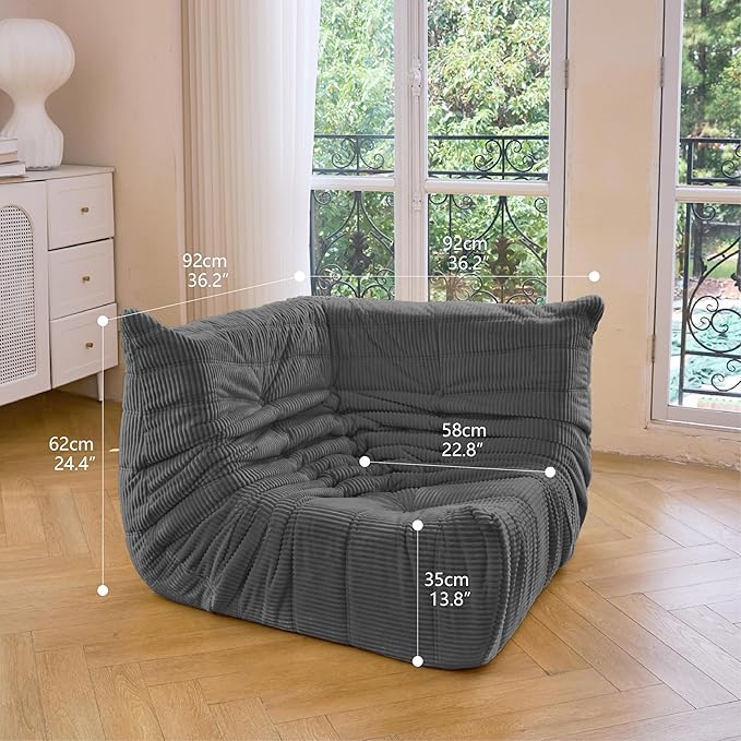 N&V Fireside Corner Chair, Mid Century Armless Floor Sofa, Soft Premium Corduroy Floor Lounge Chair, Foam Sofa Accent Chair for Living Room Bedroom and Office (Frost Grey)