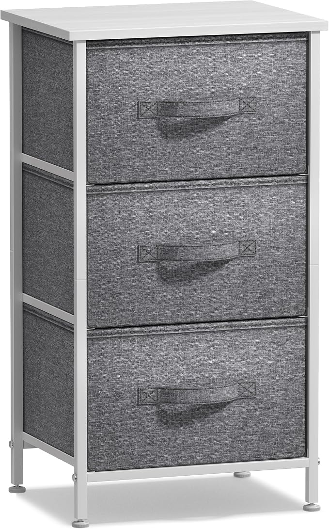 Sorbus Nightstand with 3 Drawers - Bedside Furniture & Night Stand End Table Dresser with Steel Frame, Wood Top, Easy Pull Fabric Bins for Home, Bedroom Accessories, Office & Dorm - Image 7