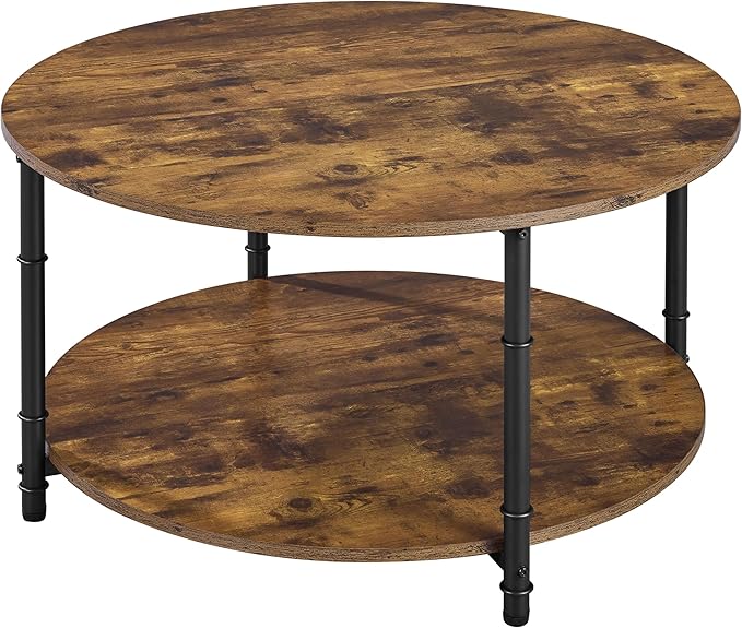 Yaheetech Round Coffee Table with Storage Shelf, 2 Tier Wood Coffee Table for Living Room Modern Accent Center Tables with Easy Assembly 31.5 x 18 Inches
