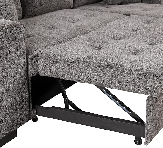 104.5 inch Reversible Sleeper Sectional Sofa with Pull Out Bed , Convertible L Shaped Sectional Couch with Storage Chaise and 2 Stools , Tufted Upholstered Pullout Sofa Bed for Living Room Apartment