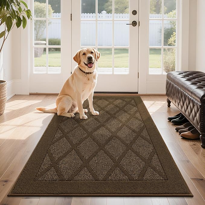 COSY HOMEER Non-Slip Door Mat 36"x60", Entryway Rugs Low Profile Absorbent Dirt Trapper Doormat for Front Entrance, Washable Polypropylene Entry Mat (Dark Brown) by COSYHOMEER