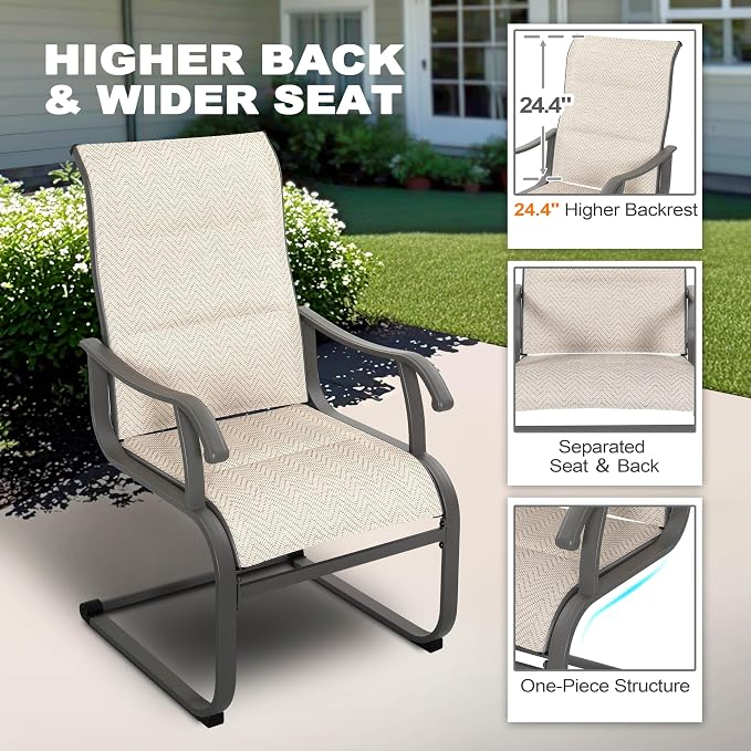 NUU GARDEN Patio Dining Chair Set of 4, Outdoor Spring Motion Chairs with Breathable Textilene, Comfortable Patio Chairs for Deck, Porch, Backyard & Indoor, Grayish Beige - Image 7