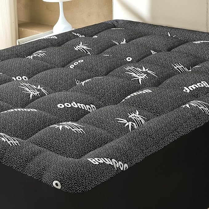 King Size Mattress Topper Viscose Derived from Bamboo, Soft Thick Pillow Top Mattress Pad Cover for Back Pain, Cooling Mattress Protector with 8-21 Inch Deep Pocket, Dark Grey