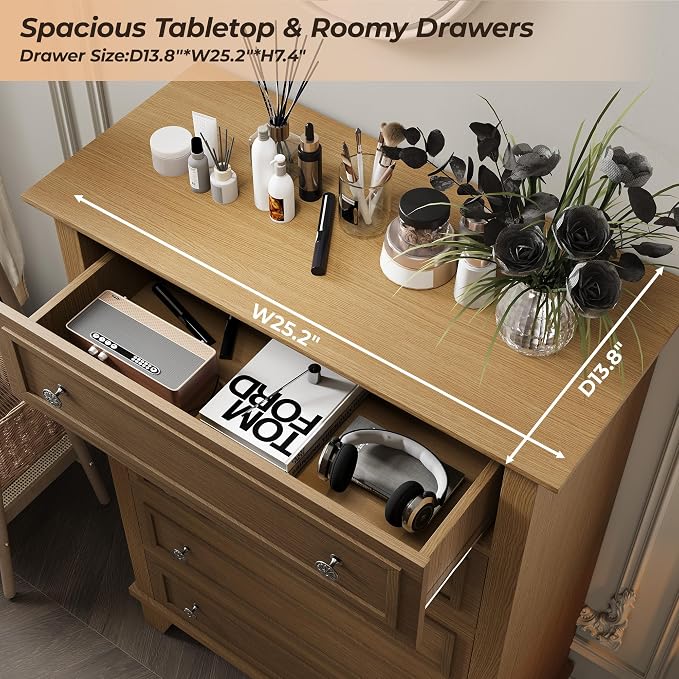 GAOMON Brown 5 Drawer Dresser for Bedroom, 48" Tall Wood Dresser & Chests of Drawers with Deep Drawers, Modern Chest Organizer with Metal Handles for Living Room, Hallway, Entryway - Image 4