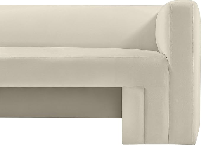 Meridian Furniture 665Cream-S Henson Collection Modern | Contemporary Velvet Upholstered Sofa with Rich Cream Velvet, Solid Wood Frame, 89.5" W x 34.5" D x 28" H, Cream