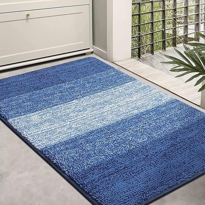 Kitinjoy Indoor Outdoor Door Mat, 36x24 Non-Slip Absorbent Dirt Trapper, Low-Profile Washable Inside Entrance Front Floor Mat, Sturdy Soft Entry Doormats for Entryway, Navy Blue by Kitinjoy