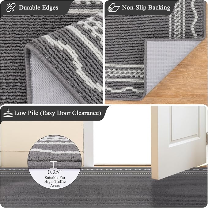 Ileading Indoor Door Mat 2x3ft, Absorbent Dog Muddy Paws Mats, Low-Profile Entrance Small Runner Carpet with Non-Slip Rubber Backing, Washable Inside Welcome Mat for Hallway,Entryway,Kitchen (Grey) - Image 4