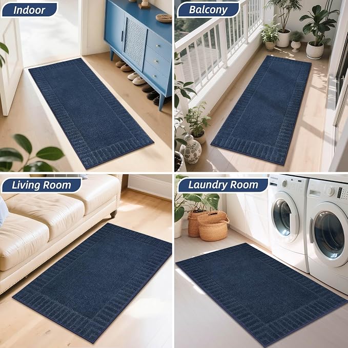 BEQHAUSE Door-Mat-Non-Slip Dirt Trapper Door Mats Low-Profile Front Door Mat Absorbent Floor Mats for Entryway Washable Mud Resistant Home Entrance Doormat,Navy Blue,24"x60" - Image 8