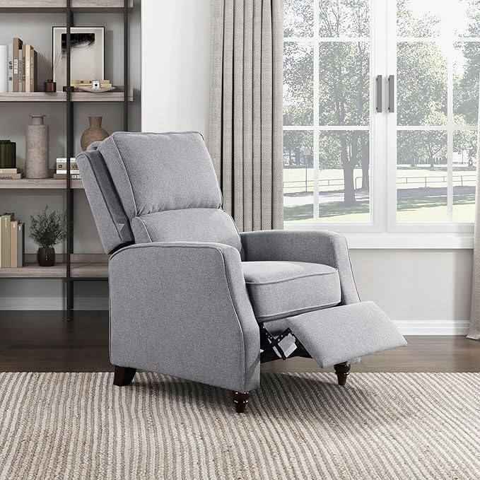 Lexicon Push Back Recliner Chair Living Room, Reclining Sofa Chair, Modern Recliner, Fabric Recliner Arm Seat for Living Room/Office/Apartment, Gray