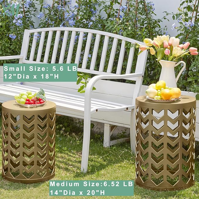 Y&M Set of 3 Gold End Tables, Nesting Metal Round Coffee Table, Heavy Duty Metal Plant Stand Garden Stool, Outdoor Multifunctional Use - Image 3