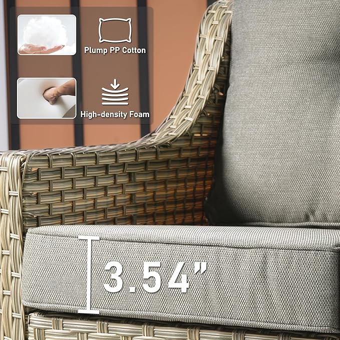 HOOOWOOO 5 Piece Patio Furniture Conversation Sets with Swivel Rocking Chairs,Outdoor Wicker Furniture with LED Tablet,All Weather Resistant High Back Rattan Conversational Set(Dark Grey Gray)