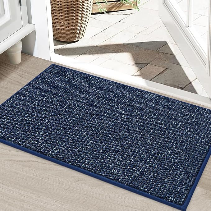 BEQHAUSE Dirt Trapper Door Mat 24" x 36", Non-Slip Washable Doormats Entrance Mat, Dirt Resistant and Absorbent Welcome Mat, Low Profile Floor Mats for Front Back Door and Entryway, Blue by BEQHAUSE