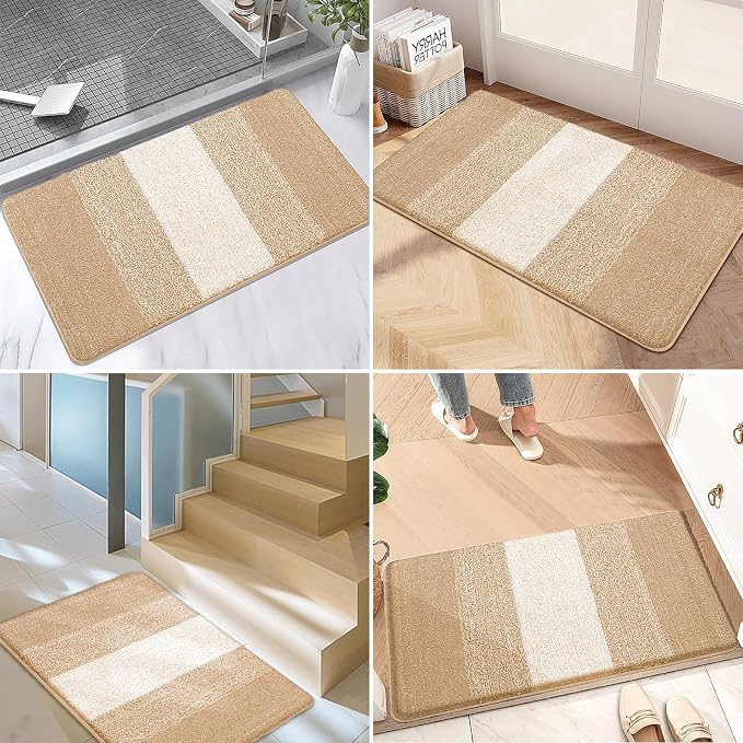 Kitinjoy Indoor Outdoor Door Mat, 48x32 Non-Slip Absorbent Dirt Trapper, Low-Profile Washable Inside Entrance Front Floor Mat, Sturdy Soft Entry Doormats for Entryway, Beige - Image 6