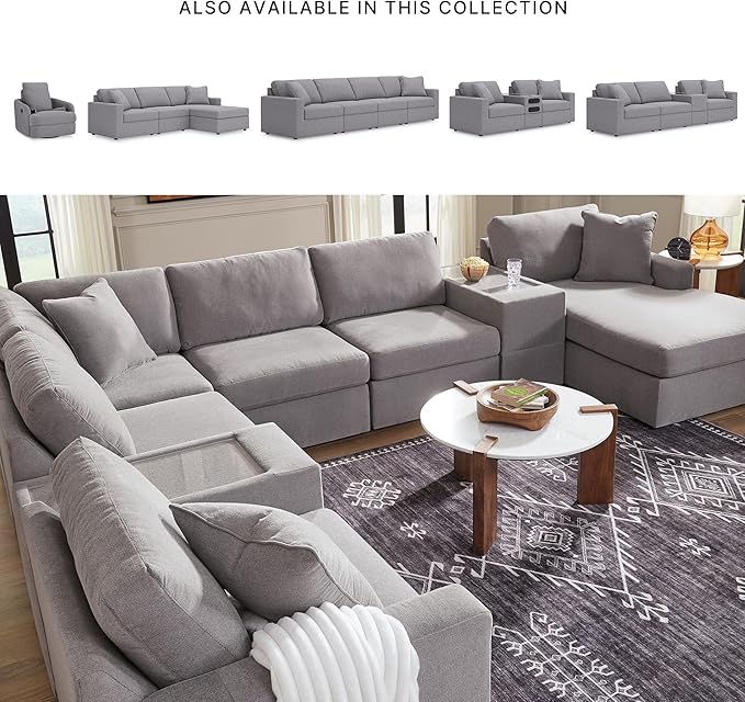 Signature Design by Ashley Modmax Casual L-Shaped Modular Stain Resistant 3-Piece Sectional with Chaise, Reversible Cushions and 2 Accent Pillows, Gray