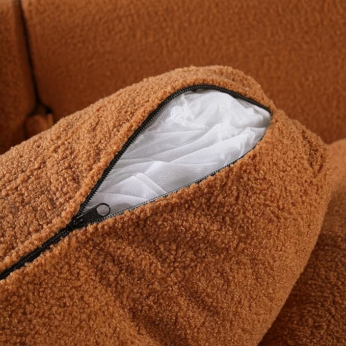 Christopher Knight Home Yadil Teddy Fleece Upholstered 3 Seater Sofa Couch, Wooden Home Sofa Living Room, Comfy Cloud Couch for Bedroom, Home Office, Orange
