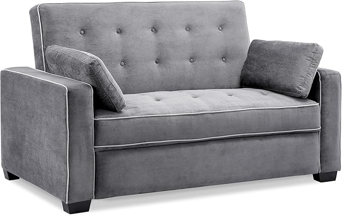 Serta Ainsley 72.6" Convertible Sleeper Sofa, Queen Size, Dreamcoil Comfort, Soft Woven Fabric, Charcoal