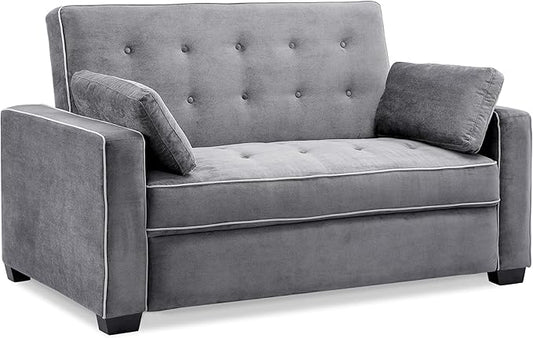 Serta Ainsley 72.6" Convertible Sleeper Sofa, Queen Size, Dreamcoil Comfort, Soft Woven Fabric, Charcoal