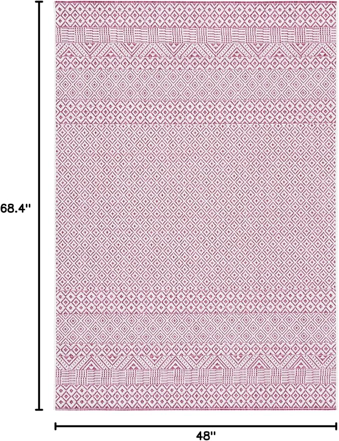 SAFAVIEH Courtyard Collection 4' x 5'7" Ivory/Red CY8235 Indoor/ Outside Waterproof Easy cleansingPatio Backyard Mudroom Area Mat - Image 2