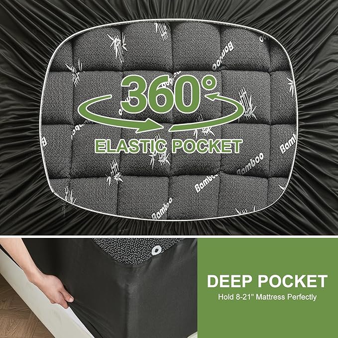 Queen Size Mattress Topper Viscose Derived from Bamboo, Soft Thick Pillow Top Mattress Pad Cover for Back Pain, Cooling Mattress Protector with 8-21 Inch Deep Pocket, Dark Grey