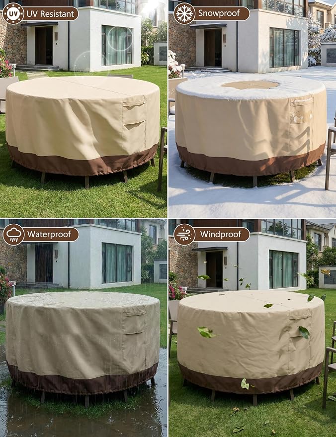 Patio Furniture Covers Waterproof, Outdoor Furniture Covers Waterproof Windproof with Padded Handles, Heavy Duty 600D Oxford Outdoor Table Chair Set Cover - Image 6