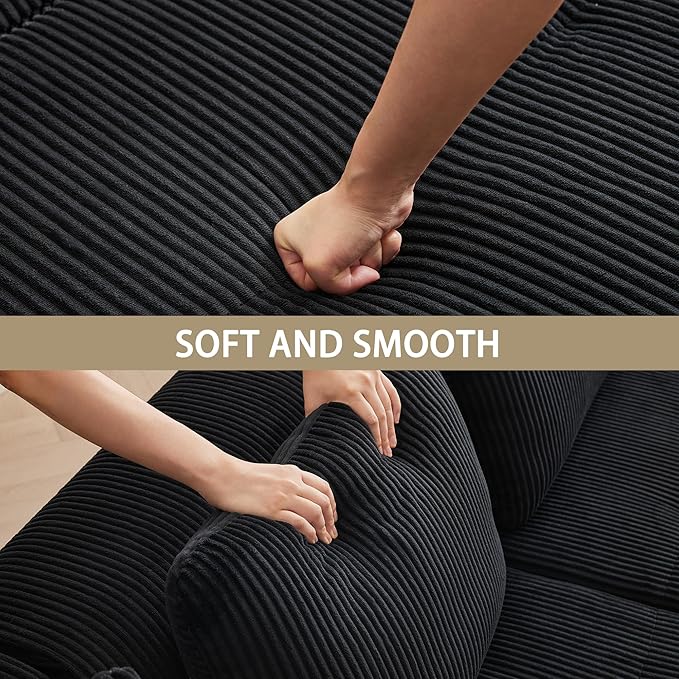 158.2'' Modular Sectional Sofa with Movable Ottoman, 5 Seat Deep Seat Couch with 5 Pillows, Comfy Cloud Sectional Sofa for Living Room, Bedroom (Black, 1 Left+1 Right+3 Middle+1 Ottoman)