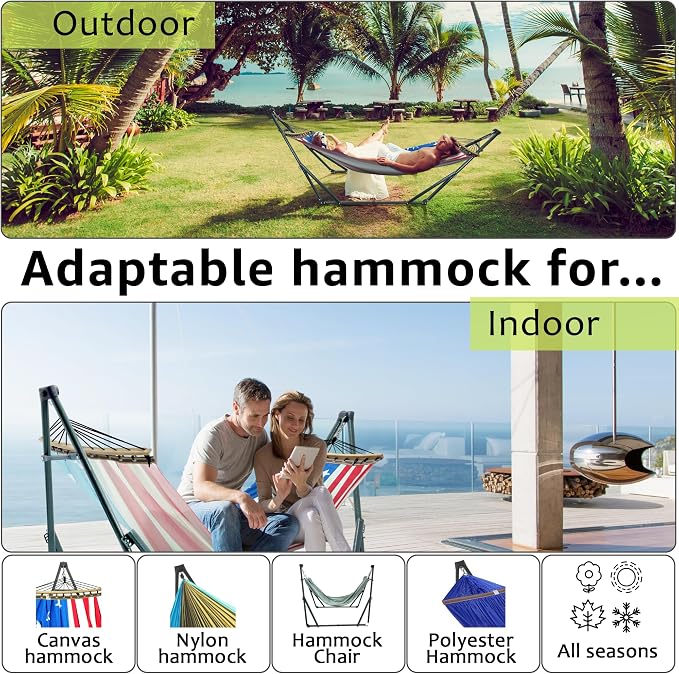 Tranquillo Sturdy Steel Hammock with Stand Premium Cotton Canvas Hammock, 600 lbs Capacity Hammock Stand Folding, Portable 30-Second Fold Unfold, for Camping, American Flag - Image 5