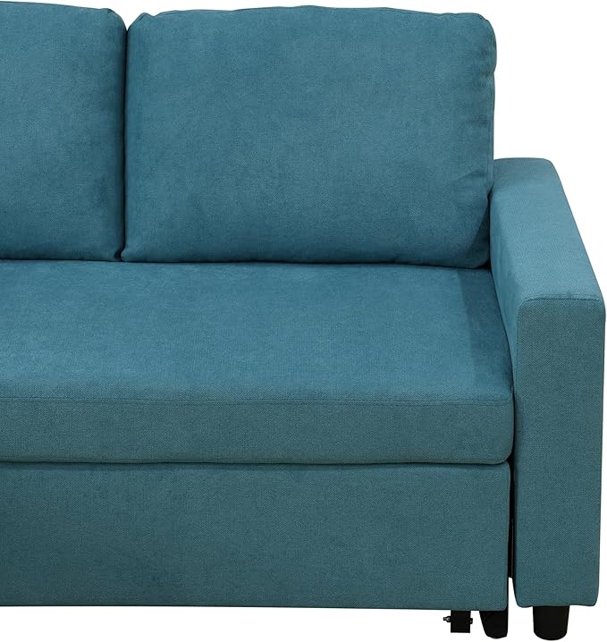 83" L-Shape Pull Out Sleeper Sofa Bed with Storage Chaise, 2 Pieces Sectional Couch Bed with Back Cushion for Living Room,Apartment,Office - Green