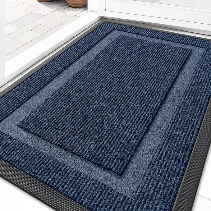 OLANLY Front Door Mat Indoor Outdoor Entrance, Waterproof All-Season, All-Weather Doormat, Sturdy Natural Rubber, Fade Resistant, Low Profile, Easy Clean Patio Porch Entryway Mat, 33x21, Blue by OLANLY