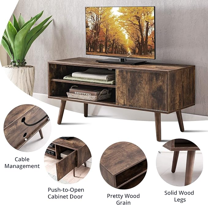 Cozy Castle TV Stand for 48-55 Inch TV, Mid Century Modern Entertainment Center with Storage Cabinet, TV Media Console with Charging Station for Living Room (Brown, 43.3" W x 15.7" D x 19.5" H) - Image 7