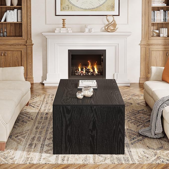 Tribesigns 47-Inch Coffee Table for Living Room, Mid-Century Modern Coffee Table with Sturdy Base, Farmhouse Rectangle Accent Center for Apartment, Easy Assembly (Black & Walnut)
