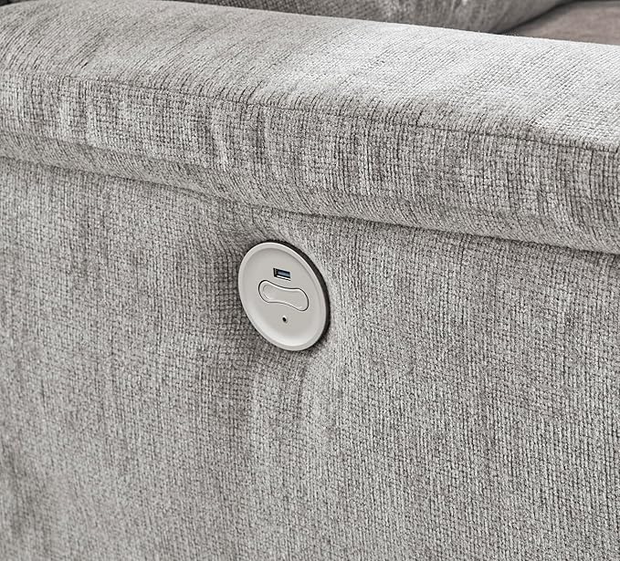 Signature Design by Ashley Barnsana Casual Power Recliner with Rocking Motion and USB Port, Light Gray