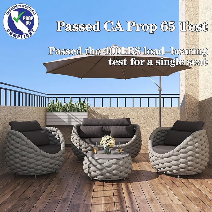 TWT 5 Pieces Patio Furniture Set Outdoor Rope Conversation Sectional Patio Sofa with 5 Seater for Backyard, Porch, Modern Armchairs with Thickness Cushions and Side Table
