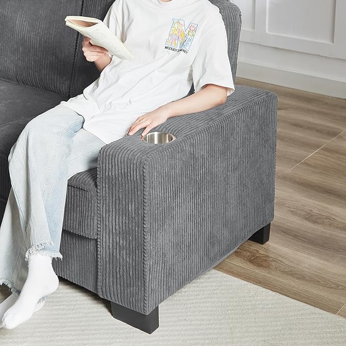 83" Modern Cloud Sofas for Living Room Bedroom, 3 Seat Modular Couch Soft Corduroy Upholstered Loveseat Couches with Cupholders for Home Apartment Office Studio