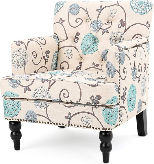 Christopher Knight Home Harrison Fabric Tufted Club Chair, White / Blue (29.5"D x 28"W x 33.5"H)