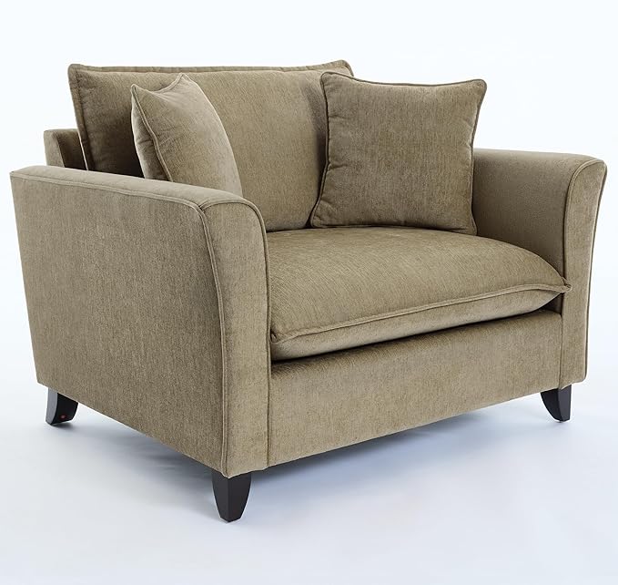 46.3 Inch Oversized Armchair Chenille Fabric Chair and a Half Single Sofa with Pillow Removable Washable Covers Rubberwood Legs Ruffled Armrests for Living Room Bedroom Office Apartment, Green