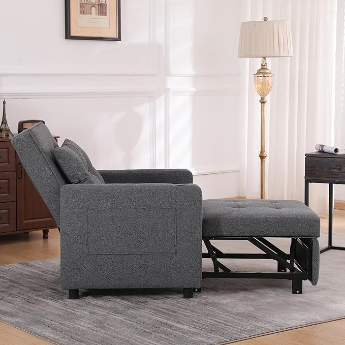 Ball & Cast 3 in 1 Sleeper Sofa Bed,Convertible Pull Out Couch with USB Ports and Side Pocket,Single Sofa Chair W/Adjustable Backrest,Futon Chaise Lounge for Living Room,Apartment,Antique Grey,31"