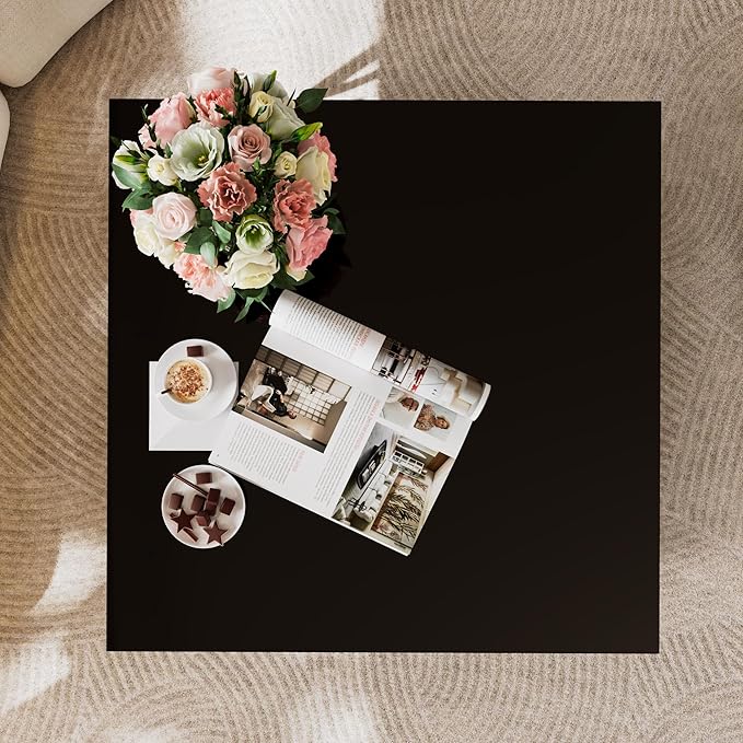Harper & Bright Designs Square Glass Coffee Table in 33.5",Luxurious Geometric Metal Frame,Gold Finish & Lower Shelf