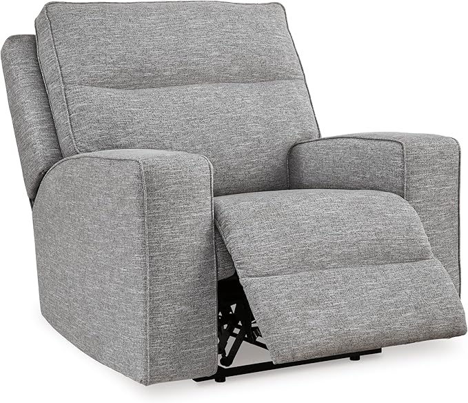 Signature Design by Ashley Biscoe Contemporary Power Recliner with Adjustable Headrest, USB Charging, Cleanable Performance Fabric, 21" Seat Height, Gray