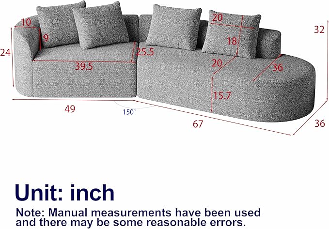 112" Modern Cloud Sectional Sofa, Chenille 4-Seater Curved Couch with 4 Pillows, Extra Deep & Wide Seat, No-Assembly Compressed Upholstered Living Room Sofa for Bedroom,Apartment,Khaki Left