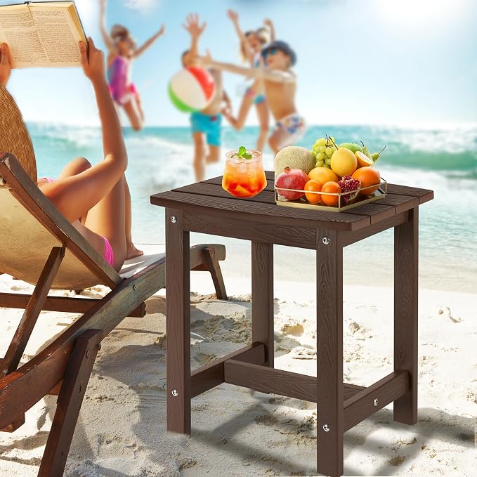 Y&M Outdoor Side Table, HIPS Adirondack Small Single Table, Waterproof Square Outside Table, Balcony Modern End Tables for Patio, Pool, Beach, Porch, Deck, Indoor or Outdoor Use (Coffee, 2 Pack) - Image 5